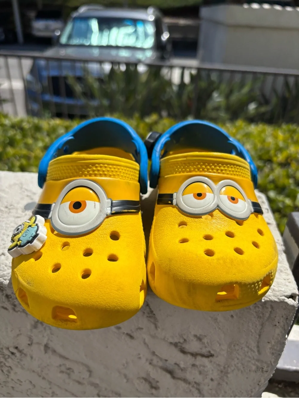 CROCS Kids Yellow Minion Clogs with Blue Heel Strap